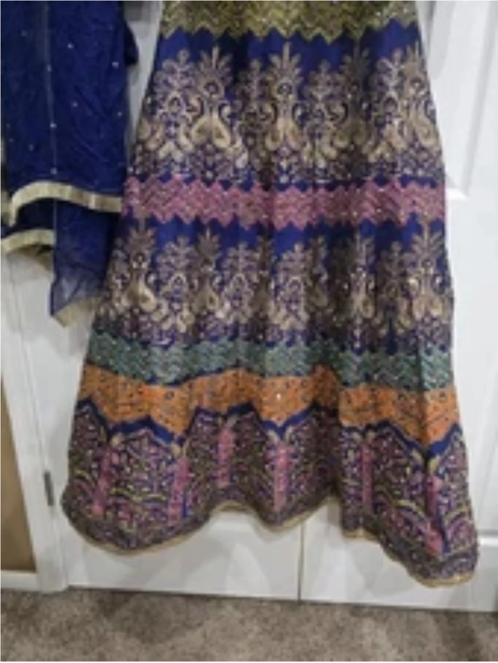Famous designer Fazia Ahmed Royal Blue Raw Silk 3pc LehngaCholi Set Wedding S